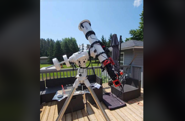 A high-tech telescope that has a lens specifically designed to look towards the Sun during solar events. Photo provided by Joe Mastrangelo