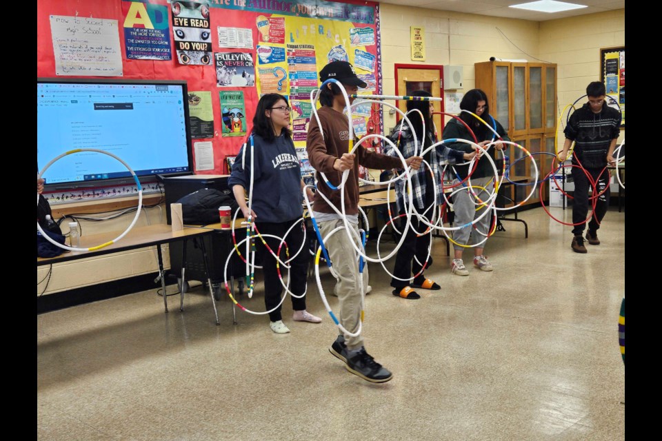 Students at DFCHS learned how to hoop dance with Mason Hoop Dancing Sisters