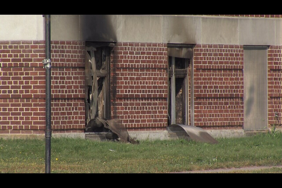 Thunder Bay firefighters were called the morning of Aug. 14 to deal with another fire at the former Lakehead Psychiatric Hospital (Vasillios Bellos/TBT News) 