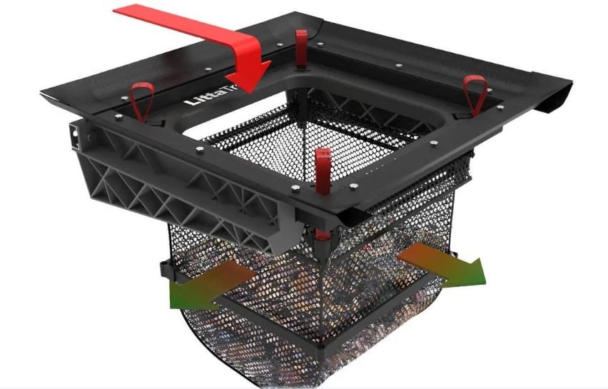 The EnviroPod™ LittaTrap™ device is a modular catch basin filter designed for placement inside any catch basin structure to prevent litter and other debris carried by stormwater from entering the storm drain system (Enviropod.com)