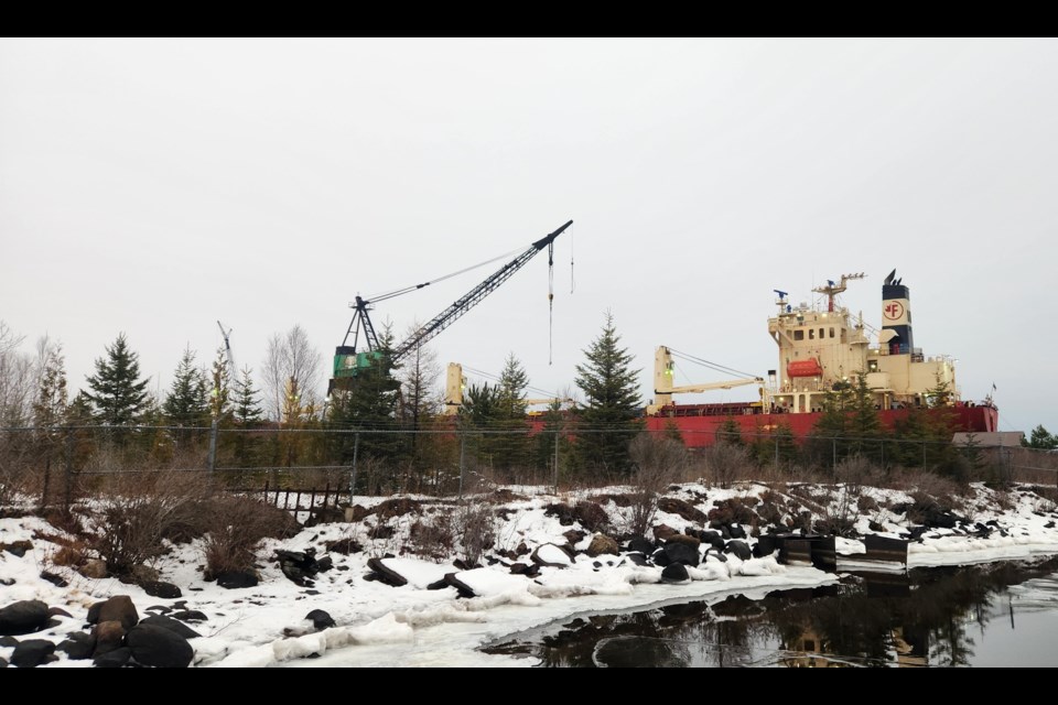 The Federal Yoshino is docked at the Thunder Bay shipyard for repairs this winter (Newswatch photo)