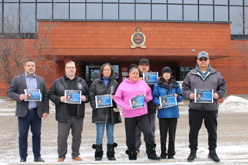 Jack's family share their concerns with the police outside Thunder Bay Police Services on Jan. 11.