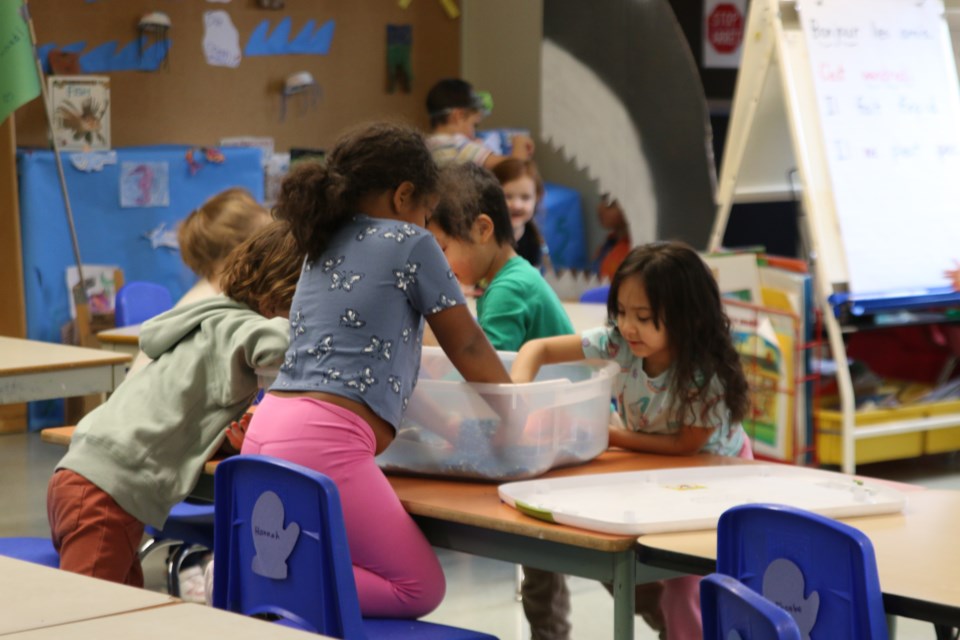 Kindergarten students enjoy a day under the sea in the bears or “les ours” class run by French teacher Helen Livingstone, early childhood educator Cindy Vigneault and English teacher Claudia Lenardon at St. Bernard’s Elementary Schools on Jan. 10.