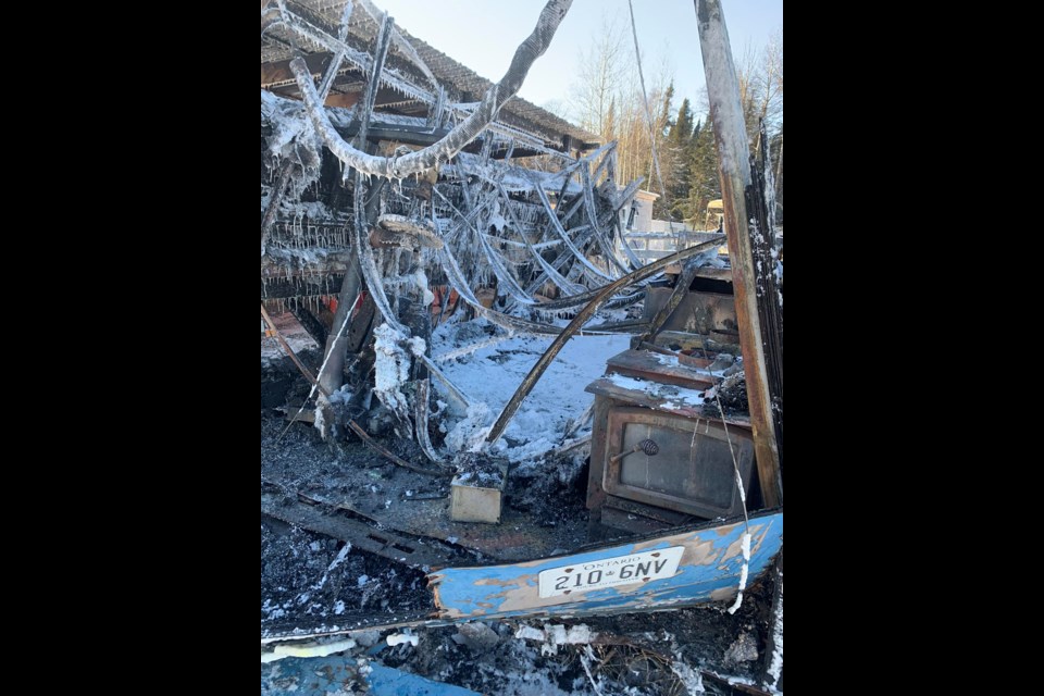 Two ATCO trailers and their contents were destroyed in a fire Friday night at Shacks Landing at Lac des Mille Lacs (Facebook/Shacks Landing)