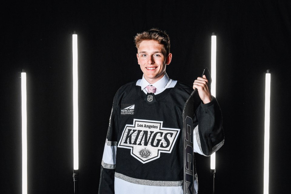Thunder Bay's Carter George was all smiles after being drafted by his favourite National Hockey League team, the Los Angeles Kings, on Saturday in Las Vegas.