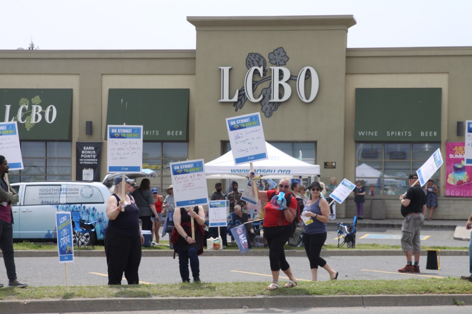 Striking workers outside the Thunder Centre on July 5, 2024