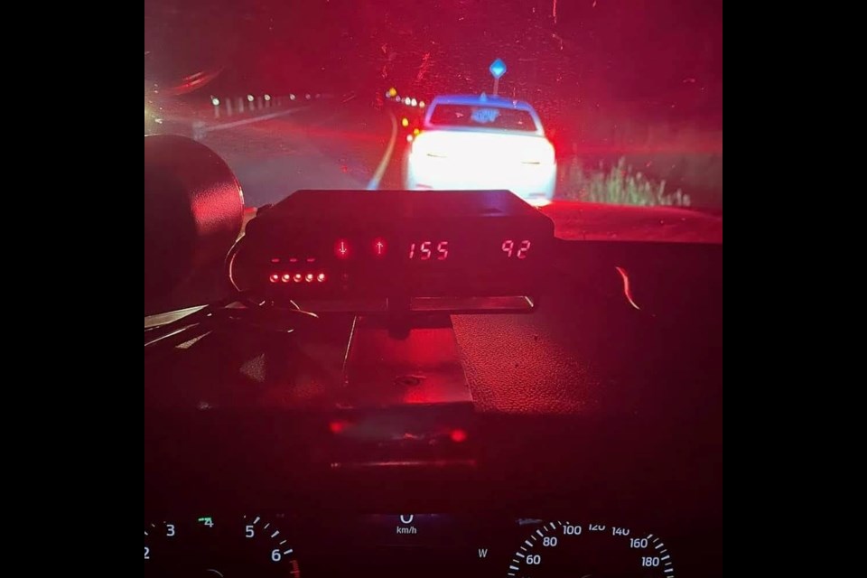 OPP stopped a vehicle near Marathon after it was caught on radar being driven at 155 km/h (OPP/Facebook)