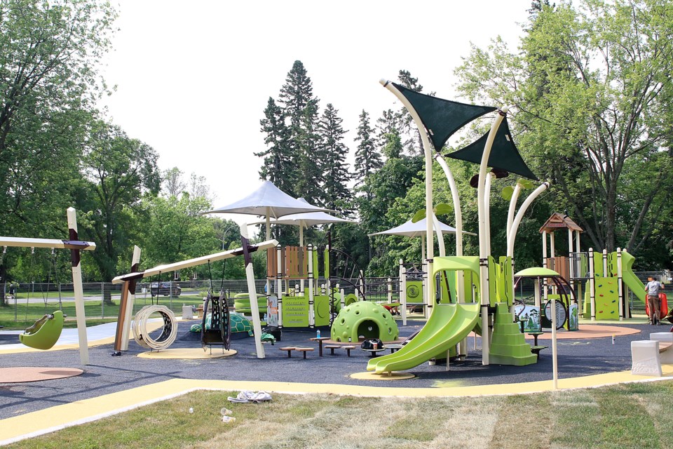 The new playground structure at Vickers Park is slated to open in time for the Teddy Bears Picnic on Tuesday, July 9, 2024, though it could open sooner depending on construction progress. (Leith Dunick, tbnewswswatch.com)