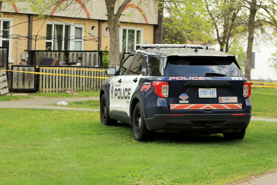 Police are on scene on Friday, May 31, 2024 for a weapons call near Limbrick Street in Thunder Bay. (Leith Dunick, tbnewsawtch.com)