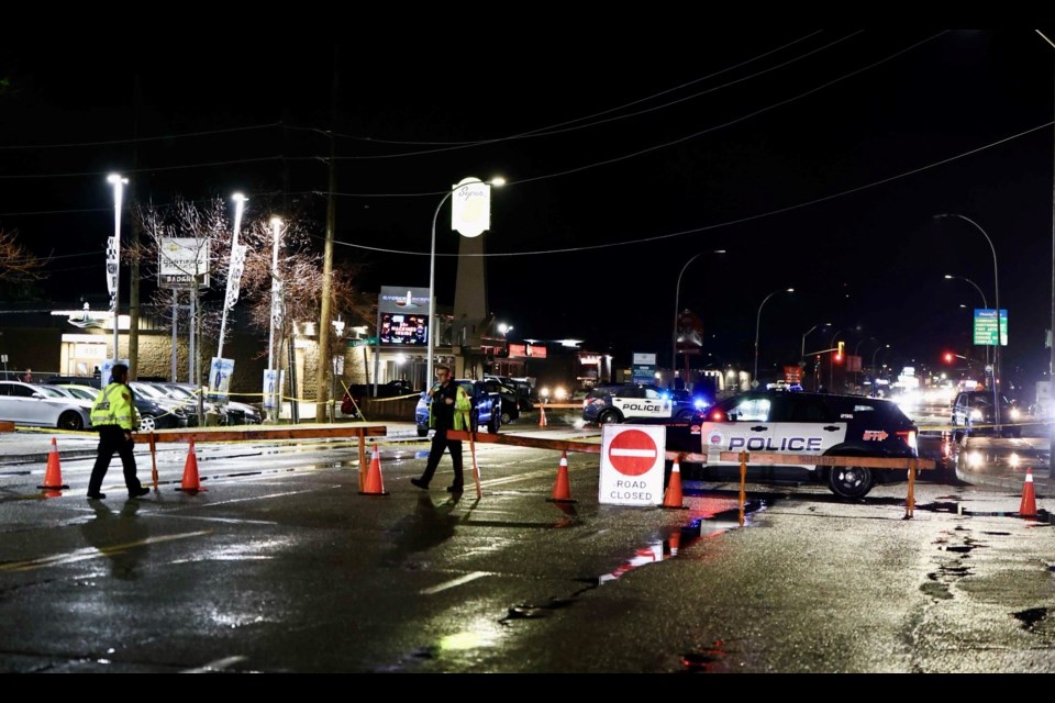 Police cordoned off the area of Memorial Avenue between Lisgar and Ontario Streets, following a serious collision involving a pedestrian, Nov. 19, 2024.