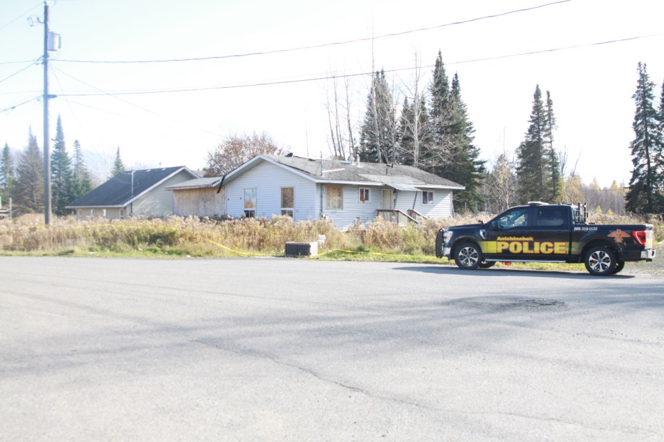 Anishinabek Police Services holding the scene at Fox Court house.