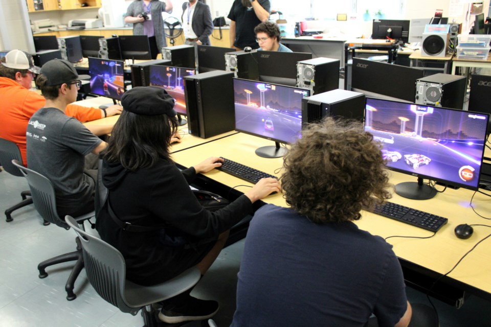 Superior Collegiate and Vocational Institute's esports team square off in a game of Rocket League as part of the launch of the Lakehead Public Schools eSports League on Wednesday, Oct. 2