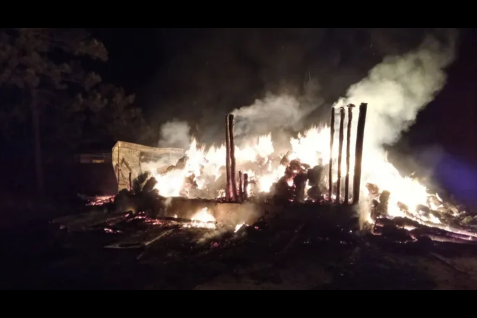 The barn fire at Grey Raven Ranch in Seine River First Nation on Sept. 16