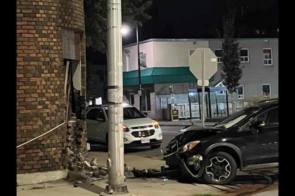 A vehicle crashed into a building at the corner of Brown and Frederica streets on Thursday, Sept 12, 2024. (Kimberly Jaye)