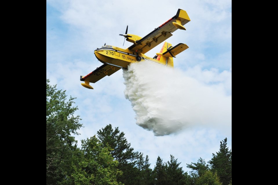 These are the first field-based experiments in the world to directly  examine the effectiveness of skimmer airtankers on actively-spreading wildfires (AFFES photo)