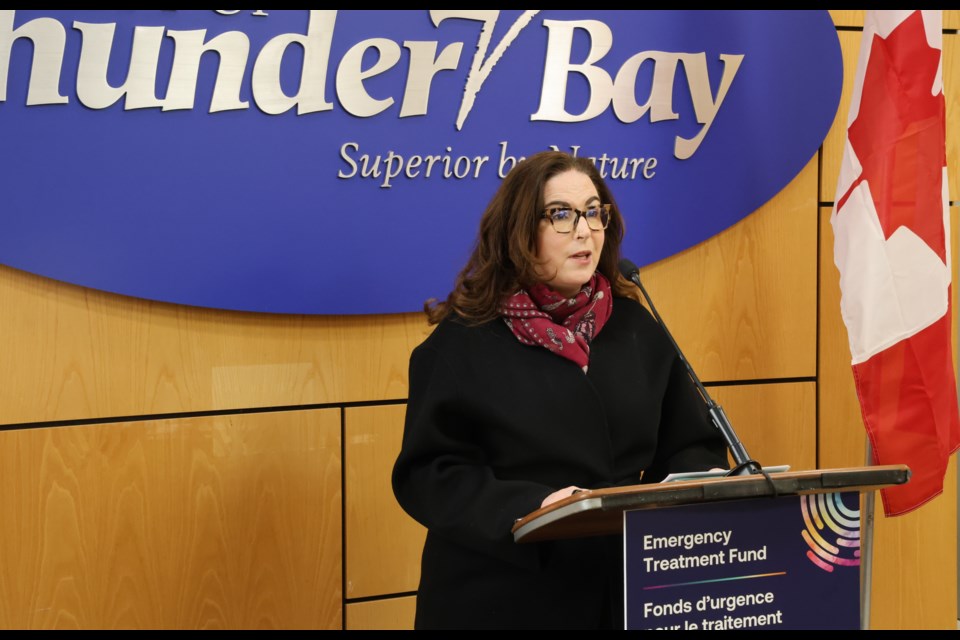 Ya'ara Saks, the Minister of Mental Health and Addictions at a funding announcement for services to help with addictions in Thunder Bay on Feb. 28, 2025.