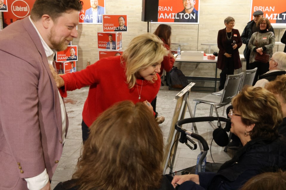 Bonnie Crombie greets supporters during her visit to Thunder Bay on February 6, 2025.