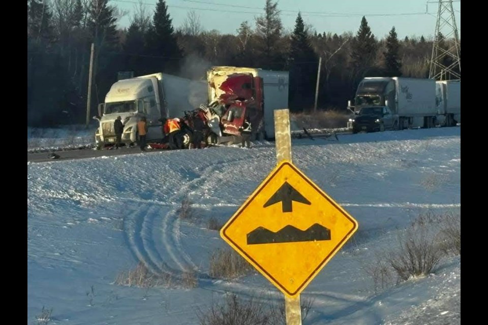 Two transports collided on the evening of Feb. 11, 2025 east of Thunder Bay.