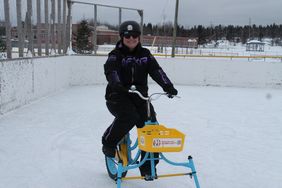 Vic Moss, owner and operator of Mosswood Adventures and Rentals, on an ice bike