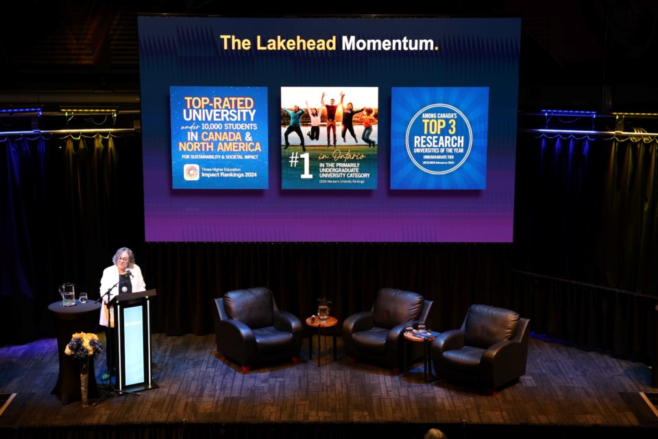 Lakehead University president and vice-chancellor Gillian Siddall highlighted some of the accolades earned by the university last year in her presentation of the university's annual Report to the Community on Feb. 7, 2025.