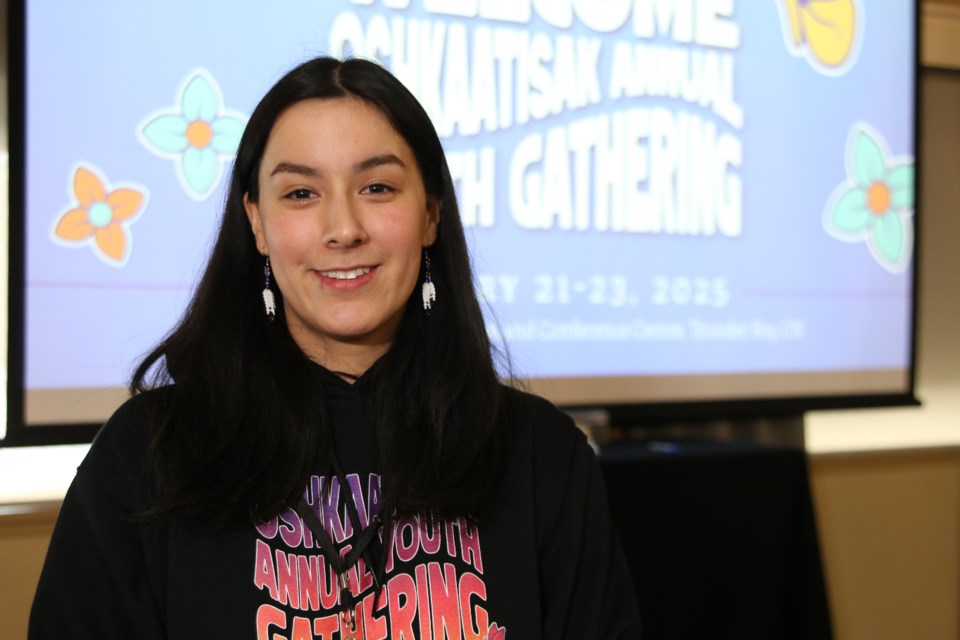 Summer Wabasse, a member of the Oshkatisaak Youth Council representing Webequie First Nation, explains the purpose of the Oshkatisaak Youth Council's Annual Youth Gathering on Feb. 23.