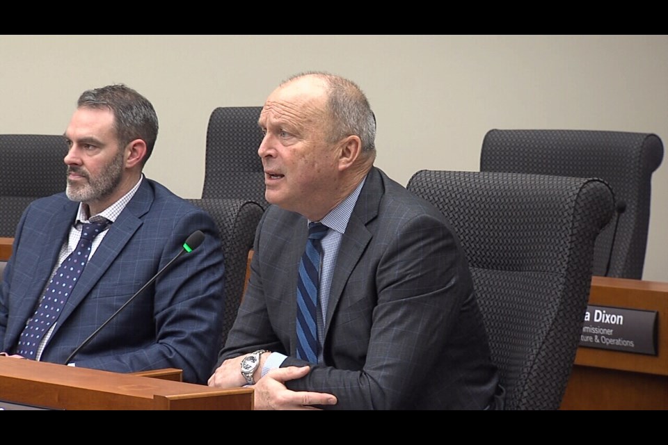 City treasurer Keri Greaves (left) and city manager John Collin outlined their proposal for a 2025 operating budget to city council on Jan. 28, 2025.