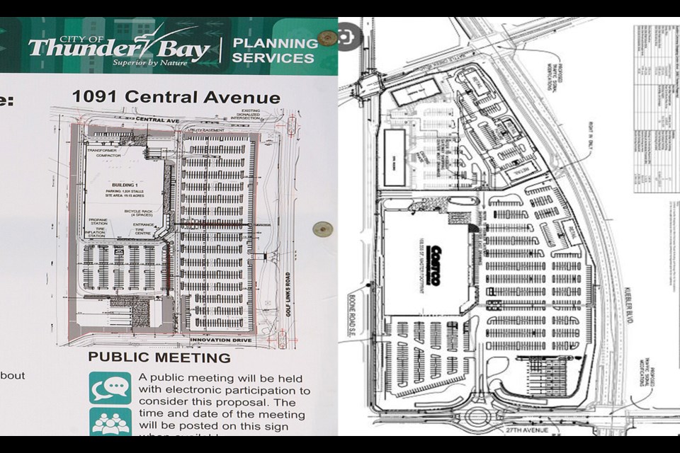 The retail warehouse proposed for 1091 Central Avenue (left) looks almost identical to a Costco schematic from Salem, Ore. 