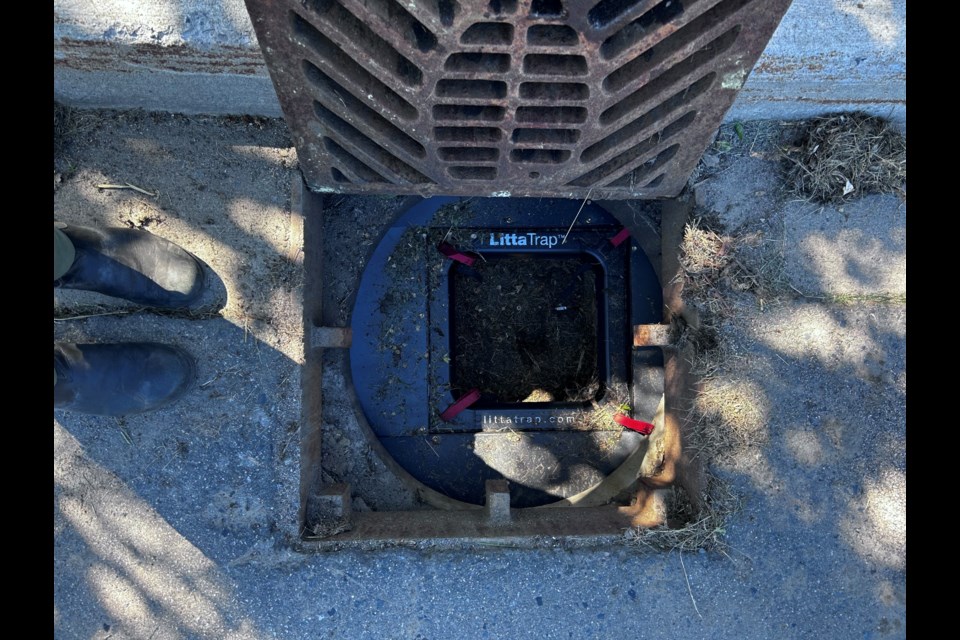 A LittaTrap in a Thunder Bay storm drain.