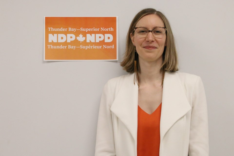 Joy Wakefield is acclaimed as the NDP candidate for the Thunder Bay-Superior North at the North End Community Centre on March 9.