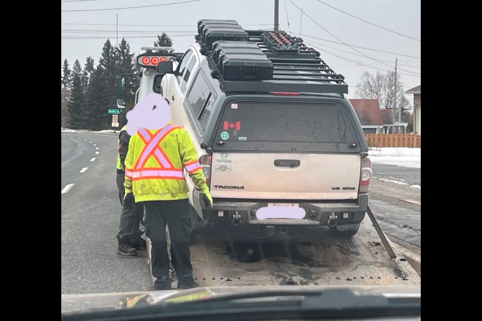 Thunder Bay Police allege the driver of a pickup truck was stunt driving on Dawson Road on March 15, 2025 (TBPS/Facebook)