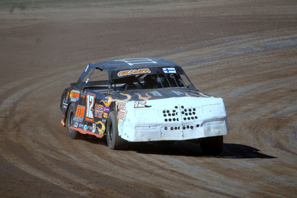 Chase Kivi works his way around the second turn at Mosquito Speedway on Sept. 28.