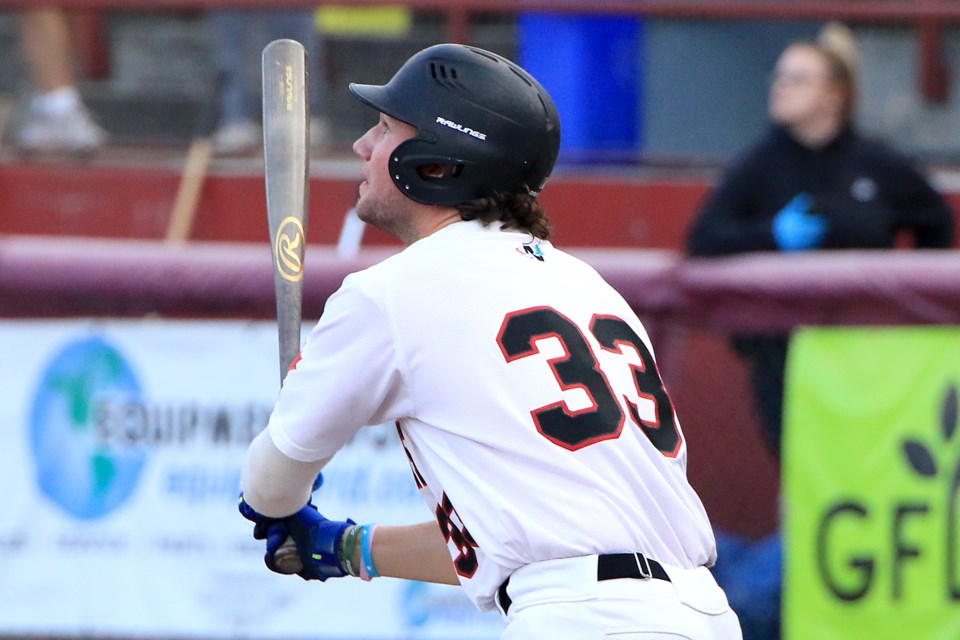 Riley Iffrig hit a three-run homer on Friday, July 5, 2024 to lead the Border Cats past La Crosse 7-4. (Leith Dunick, tbnewswatch.com)