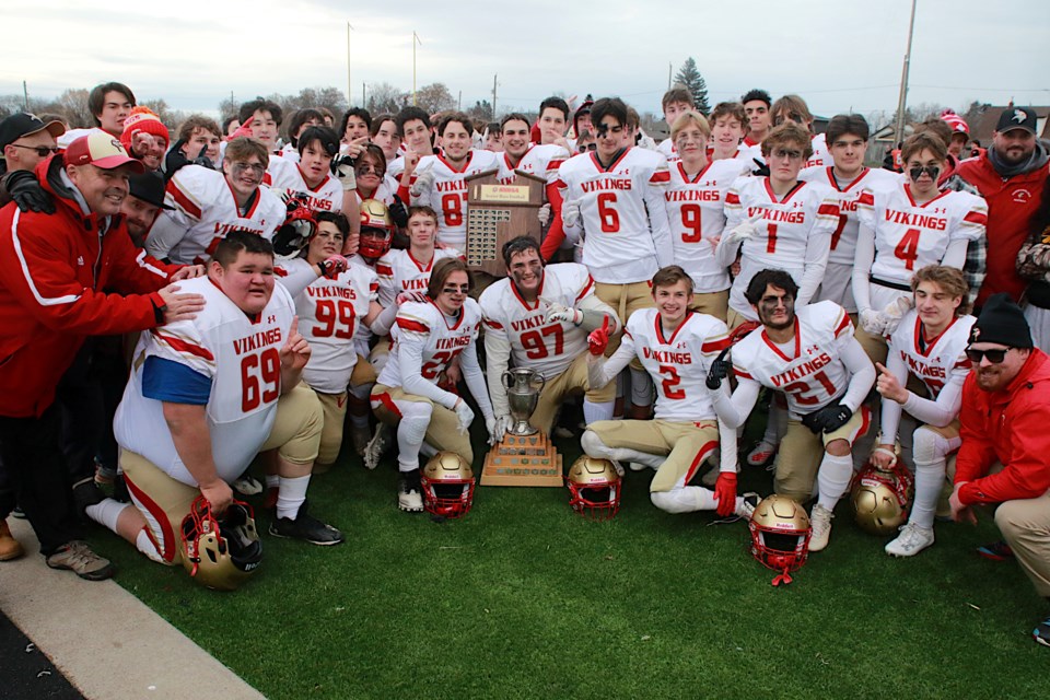 The Hammarskjold Vikings on Saturday, Nov. 4, 2023 captured their first senior football title in 15 years, downing Westgate 14-7. (Leith Dunick, tbnewswatch.com)