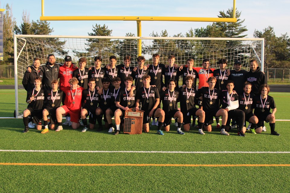 The St. Ignatius Falcons won the 2024 boys' high school soccer title, downing St. Patrick 4-0 on Thursday, May 28, 2024 at Fort William Stadium. (Leith Dunick, tbneewswatch.com)