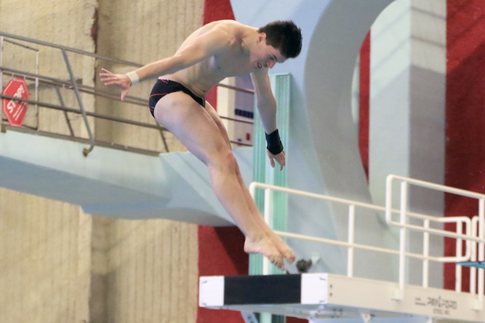 Caledon, Ont.'s Nicolas Bondy wins gold in the one-metre springboard competition at the Ontario Winter Games in Thunder Bay on Saturday, Feb. 16, 2024 at the Canada Games Complex. (Leith Dunick, tbnewswatch.com)