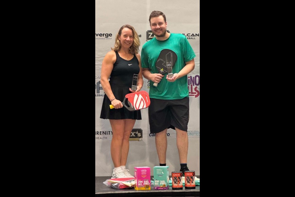 Florina Nisioiu, left, and Nicholas Giles-Pelletier captured the gold medal in the mixed doubles 3.5/4.0+ under 40 division at the Pickleball Ontario Championship Series finals in Toronto on Saturday. 