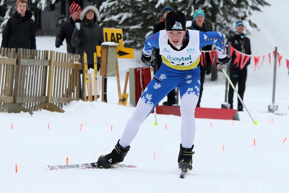 Ruth Zavitz, 13, cruises to a first-place finish on Friday, Jan. 3 in the Ontario Cup under-14 sprint races at Lappe Nordic. (Leith Dunick, tbnewswatch.com)