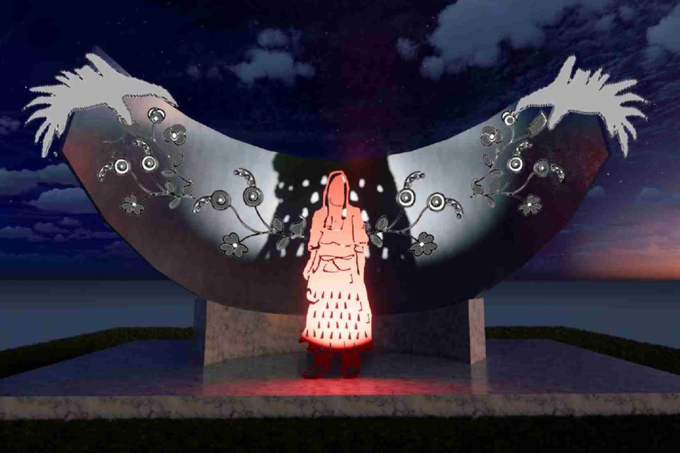 an-artists-rendition-of-a-proposed-mmiwg-monument-in-thompson-manitoba-at-night