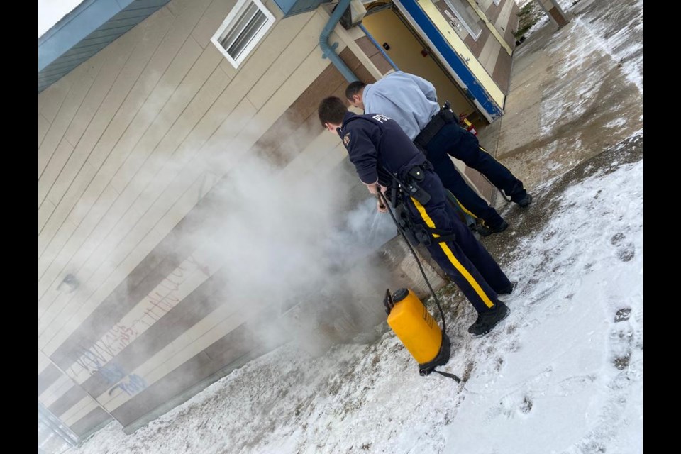 A 17-year-old female is charged with setting a garbage bin at the Chemawain RCMP detachment on fire while people were in the building and previously breaking a window at an RCMP residence.