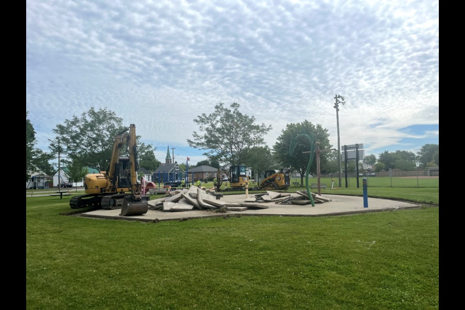 The old splashpad is being dug up. 