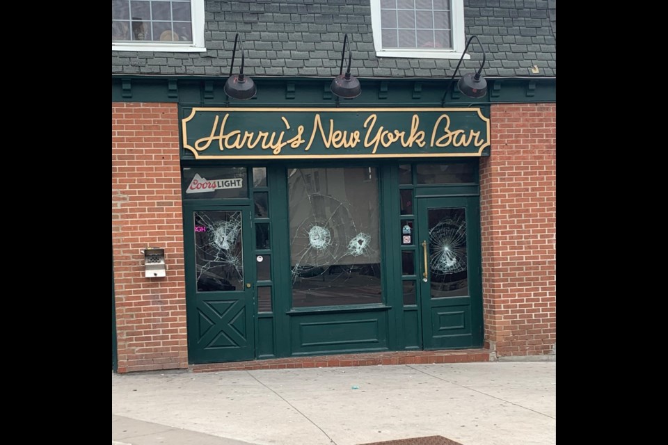 Harry's New York Bar was vandalized in the early hours of Monday morning.