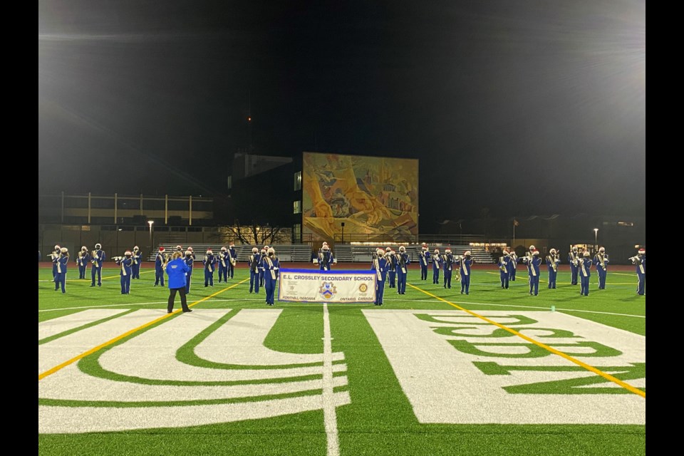 EL Crossley's Marching Band from Fonthill during the taping of their upcoming performance at the 2020 Santa Claus Parade. Photo: Supplied by DSBN