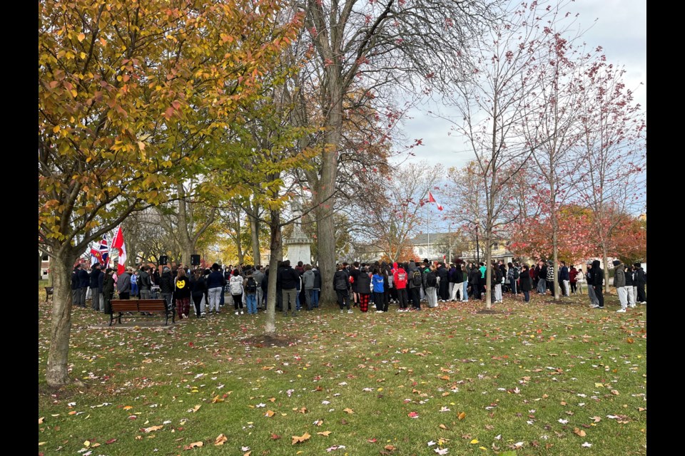 On Friday morning, Thorold Secondary School students gathered at Memorial Park for a Remembrance Day ceremony.