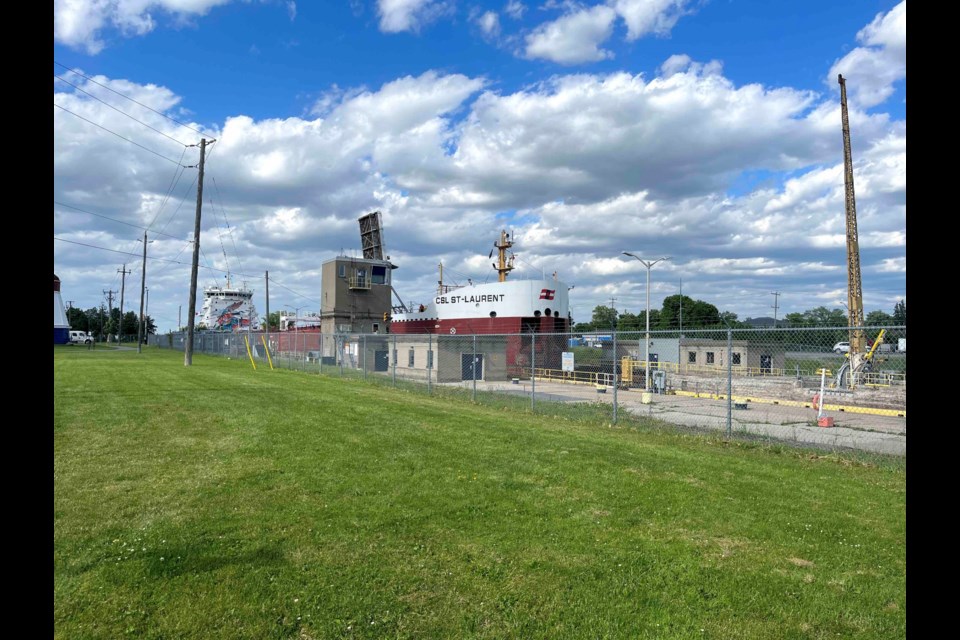 Yesterday evening the Roly McLenahan Canada Games Torch arrived by ship at the Lock 8 Gateway Park in Port Colborne. The torch had traveled from Montreal all the way along the St. Lawrence Seaway on a ship called the CSL St-Laurent. This is the first time the torch has ever traveled by water. 