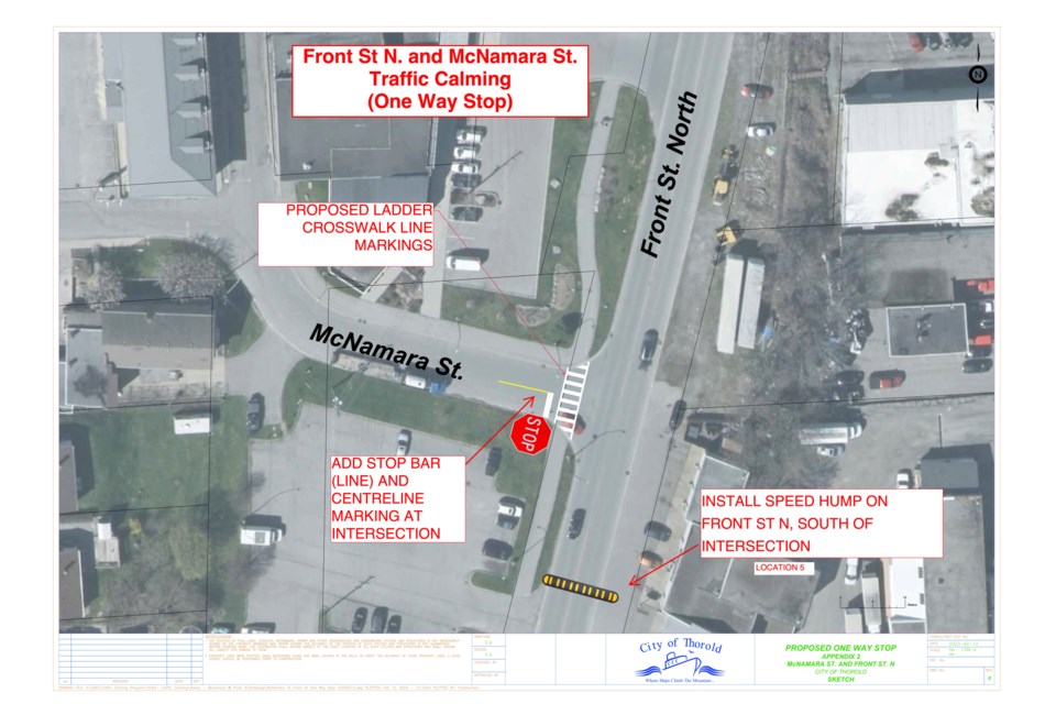 Traffic calming measures in downtown Thorold.