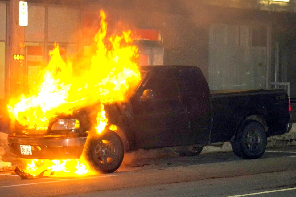 Truck fire on Clairmont Street. Bob Liddycoat/ThoroldNews