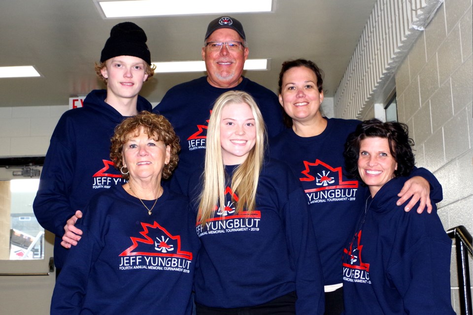 Back row: Cole Yungblut, Jim Yungblut, Jennifer Leriger (Jeff's sister). Front row:  Nancy, Kayleigh and Nancy Yungblut (Jeff's wife). Bob Liddycoat / Thorold News