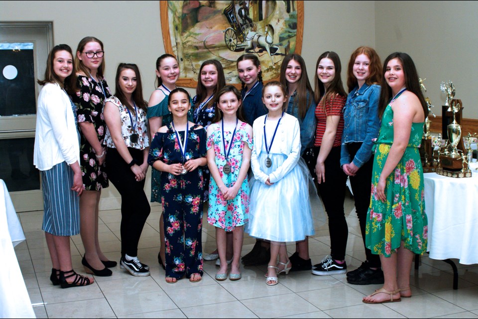 Some of the award recipients included: (Back l-r), Makenna MacCormick, Megan Leblanc, Corine Joly, Megan Bussi, Daniella Ferrelli, Kaitlyn Bussi , Sophie Bubish, Sydney Fisher, Sydney Neal, Yvonne Gentile; (Front l-r), Mattea Gentile, Olivia Temple, Adele Kushner. Bob Liddycoat/Thorold News