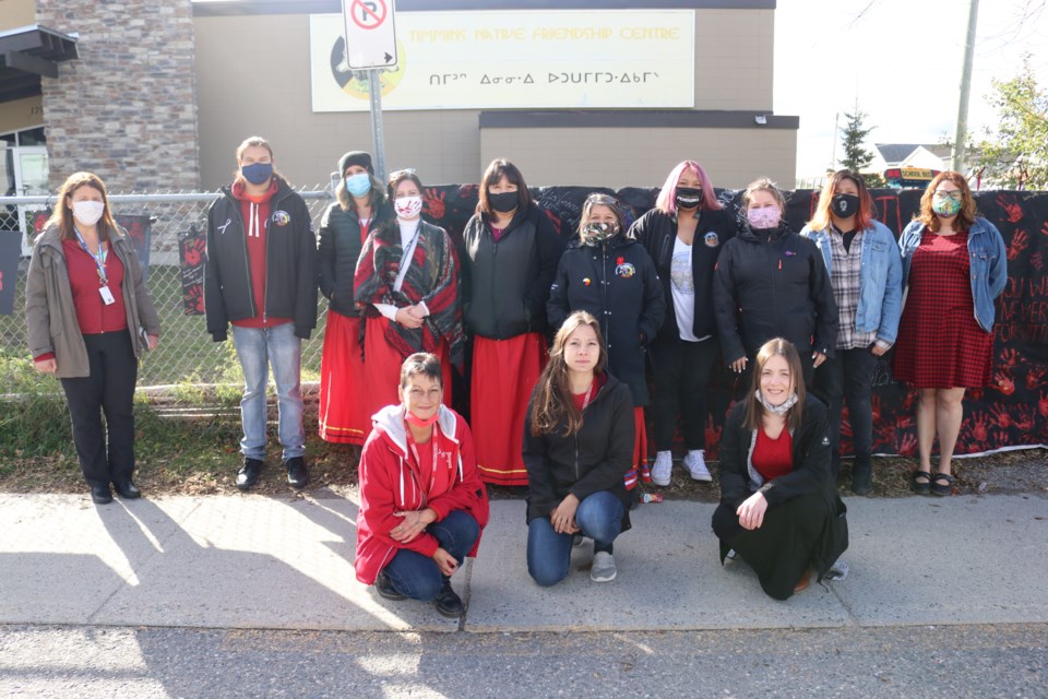 Timmins Native Friendship Centre's staff, students and community members at the vigil held Thursday. Dariya Baiguzhiyeva/TimminsToday