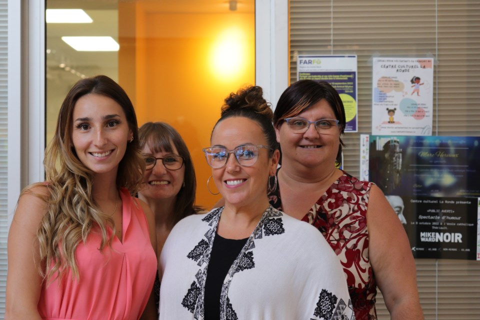 The staff of La Ronde at the temporary location at Timmins Square. In the picture, from the left Jessica Veilleux Bruneau, Loraine Boulanger, Lisa Bertrand, and Patricia Carrier.